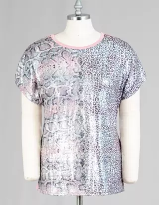 CHH19055...58- Shimmer Knit Graphic Plus Size Top - Various Prints - Plus Size (3-PCS PRE-PACK) ($10 Each) — 3-Pcs PRE-PACK / Animal