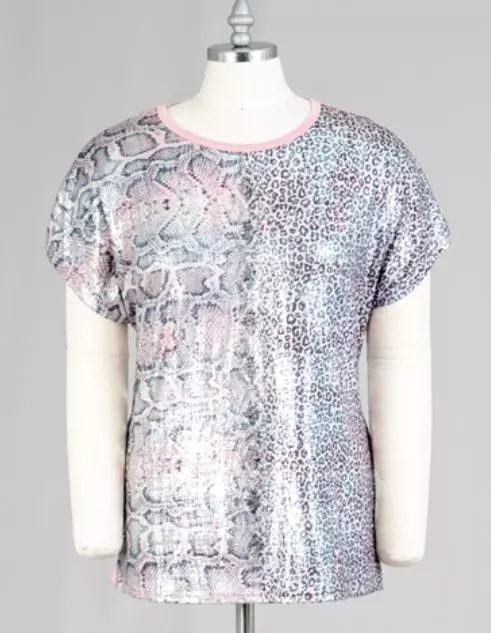 CHH19055...58- Shimmer Knit Graphic Plus Size Top - Various Prints - Plus Size (3-PCS PRE-PACK) ($10 Each) — 3-Pcs PRE-PACK / Animal