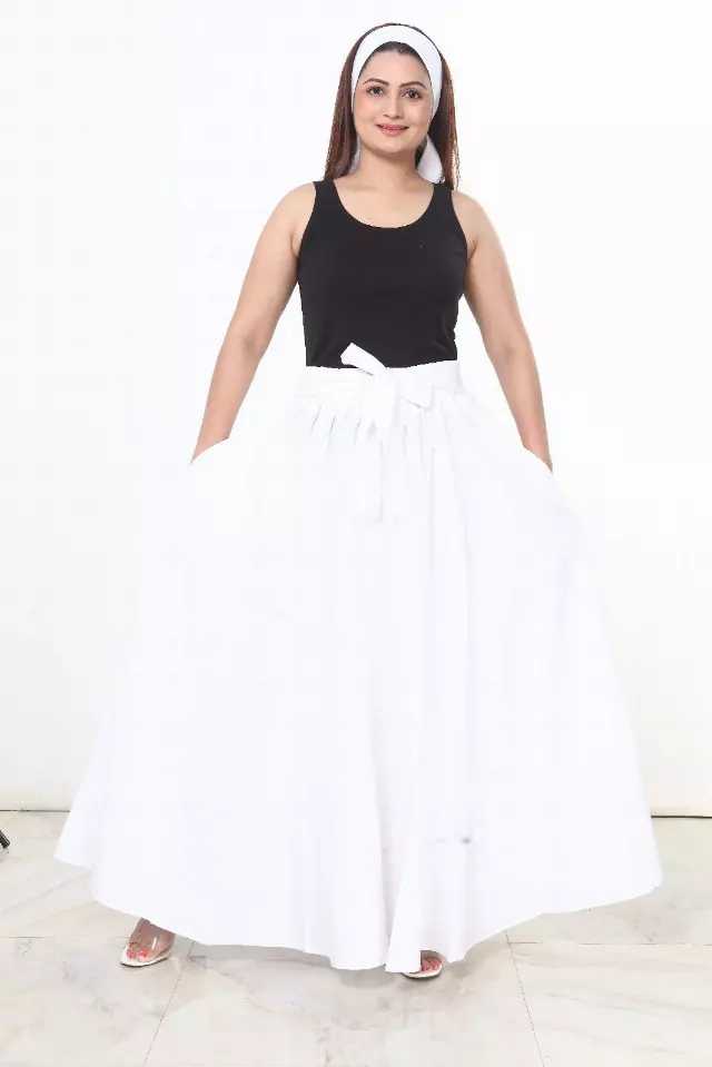 7001S - 8 Panel Solid Color Skirt - Authentic African Wax (3-PCS PRE-PACK)- $25 Each — One Size (4-18) / White / 3-Pcs Per Pack