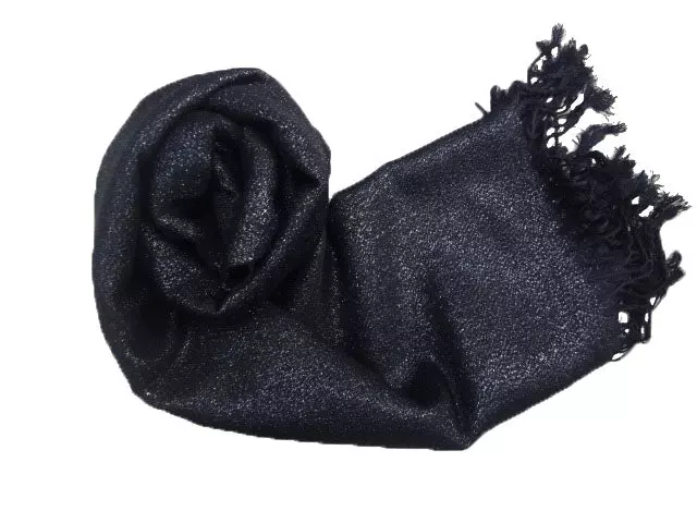 1084 Solid Color Metallic Pashmina — Black