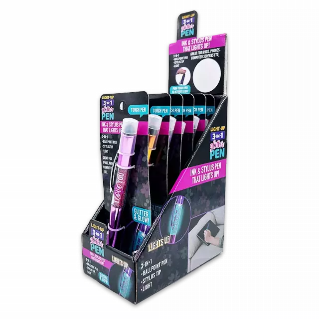 Light-Up 3-In-1 Glitter Pen Stylus - 6 Pieces Per Retail Ready Display 24849