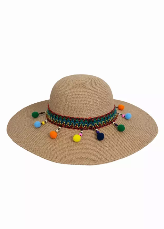 Magid Pom Pom & Tassels Straw Floppy Hat — TOAST