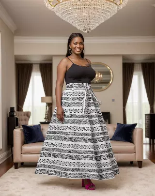 7001SK - 8 Panel African Print Skirt - Authentic African Wax (3-PCS PRE-PACK) - $25 Each — One Size / Print-493 / 3-Pcs Per Pack