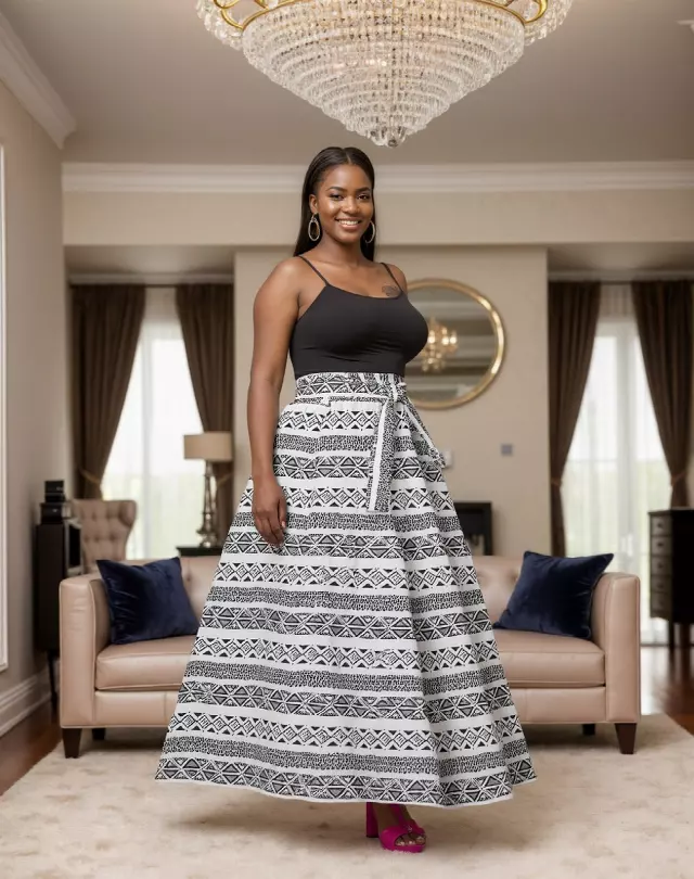 7001SK - 8 Panel African Print Skirt - Authentic African Wax (3-PCS PRE-PACK) - $25 Each — One Size / Print-493 / 3-Pcs Per Pack