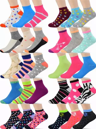 Girls' Assorted Design Socks (Dozen) — White / Sock Size 9-11