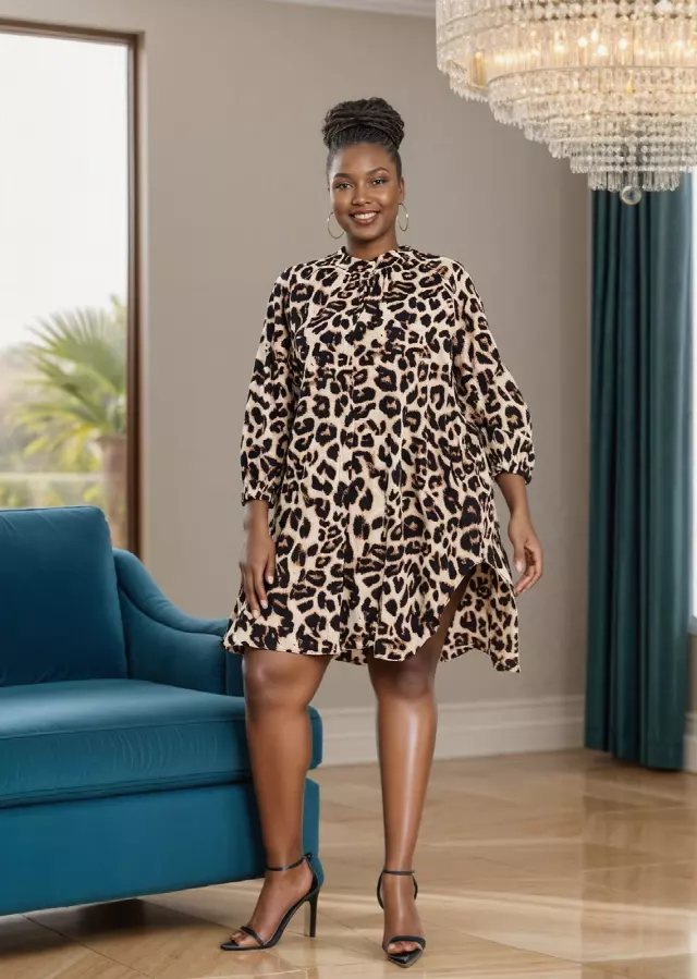 26012 -Women's Long Sleeves Animal Print Midi Dress - $15.00 Each (3 pcs per pack)
