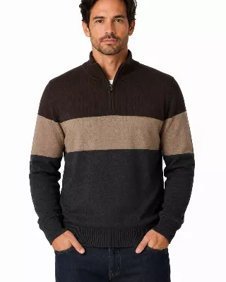 Men's Striped Quarter Zip Sweater #WXX-26 — W101 / S-M-L-XL