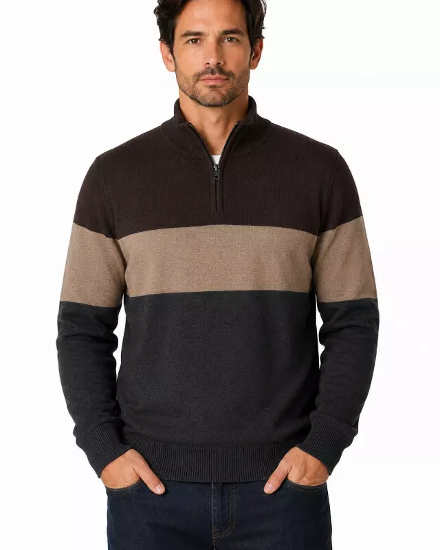 Men's Striped Quarter Zip Sweater #WXX-26 — W101 / S-M-L-XL