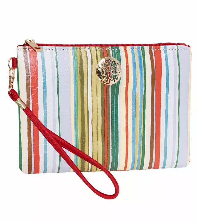 Rebecca & Rifka Multi Stripe Print Medallion Zip Wristlet — MULTI