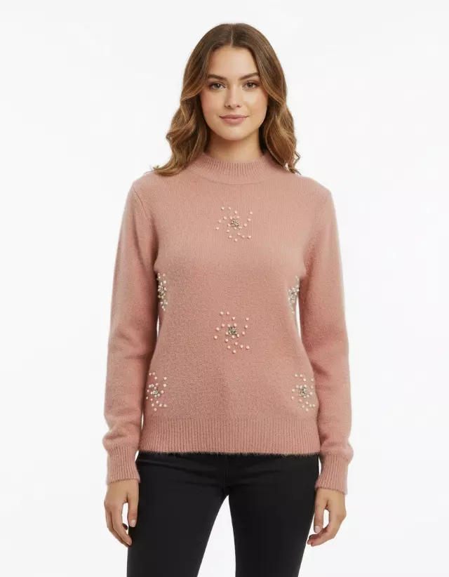 Mock Neck Pearl Sweater #5 — Mauve / S/M-L/XL