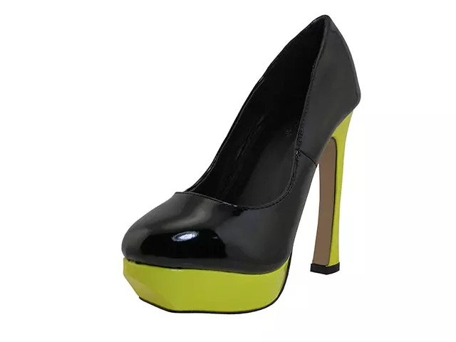 PRETTY-Bk - Wholesale Women's "Mixx Shuz" High Heel Pump Bride Shoe — Black/Yellow 2 Tone (PRETTY-Bk) / 6-10