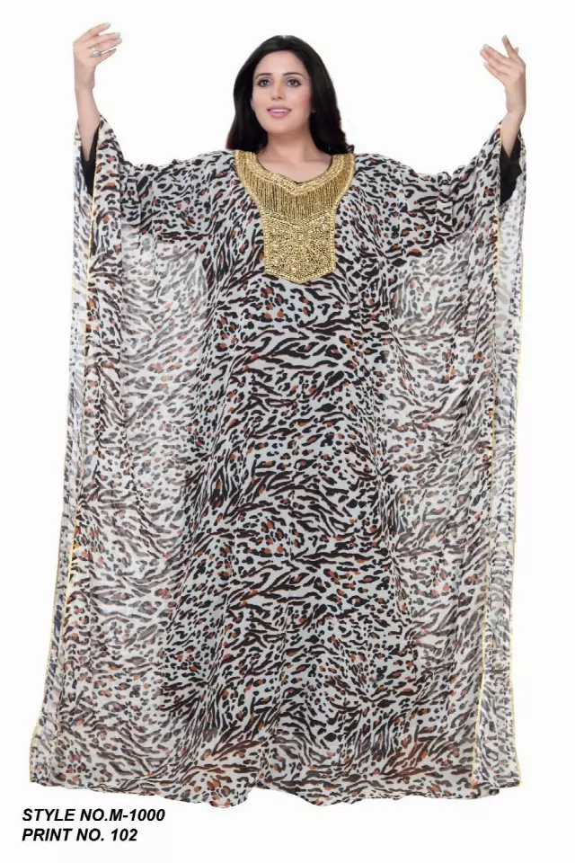 M1000 - NEW PRINT ALERT!!! Chiffon Beaded Kaftan - (3 Pcs Pre pack) - $50 Each — One Size (4-22) / Print-102