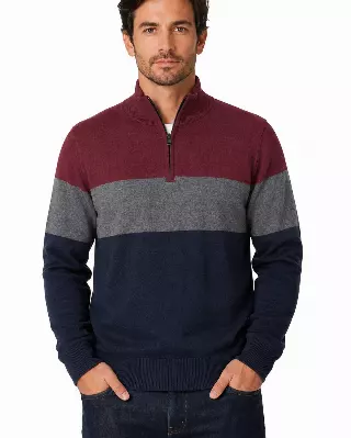 Men's Striped Quarter Zip Sweater #WXX-26 — W163 / S-M-L-XL