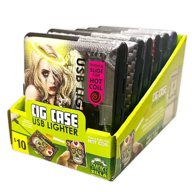 Cigarette Case with USB Coil Lighter - 6 Pieces Per Retail Ready Display 40307