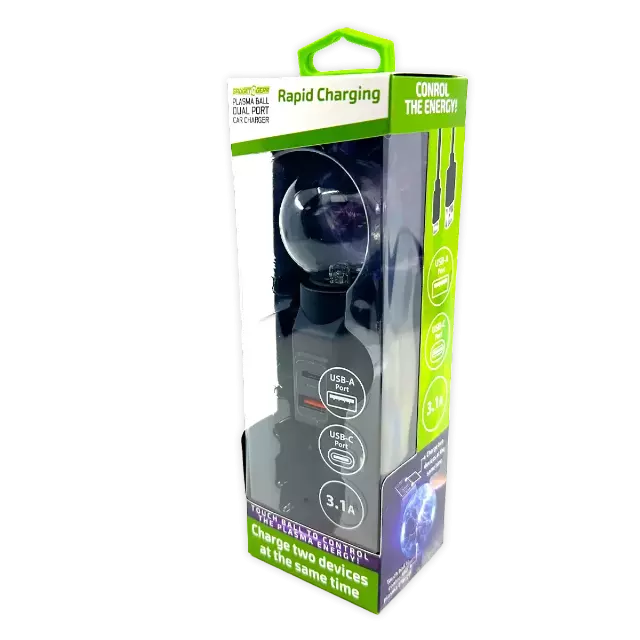 Car Charger Dual Port USB-A/USB-C 3.1-Amp Plasma Ball - 3 Pieces Per Pack 41786