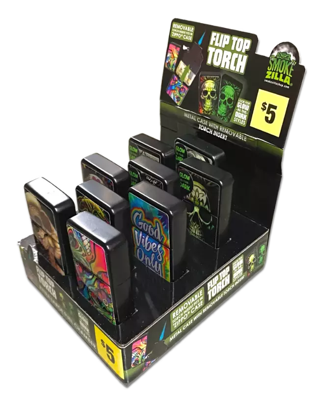 Glow in The Dark Flip Top Torch Lighter - 9 Pieces Per Retail Ready Display 40887