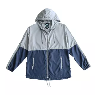 Men's Lightweight Hooded Windbreaker - Grey/Navy