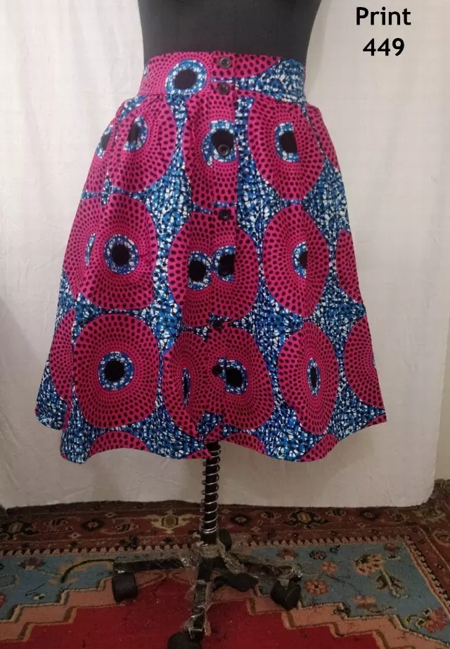 9054 - Button Down 28 inch length Authentic African Skirt (3 PCS PRE-PACK) - $15.00 Each — One Size (4 - 24) / Print-449