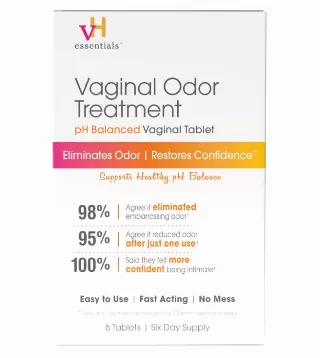 vH essentials Vaginal Odor Treatment – pH Balanced Vaginal Suppositories – 6 Tablets With Applicator, White