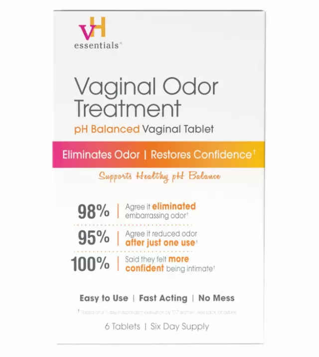 vH essentials Vaginal Odor Treatment – pH Balanced Vaginal Suppositories – 6 Tablets With Applicator, White