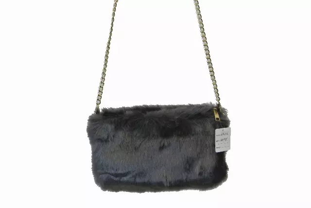 HX106 Solid Color Faux Fur Crossbody Bag — Grey