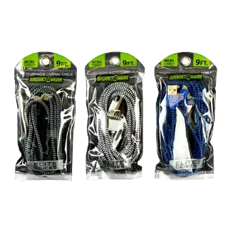 Charging Cable Elite Cloth USB to Micro-USB 9FT - 3 Pieces Per Pack 21155