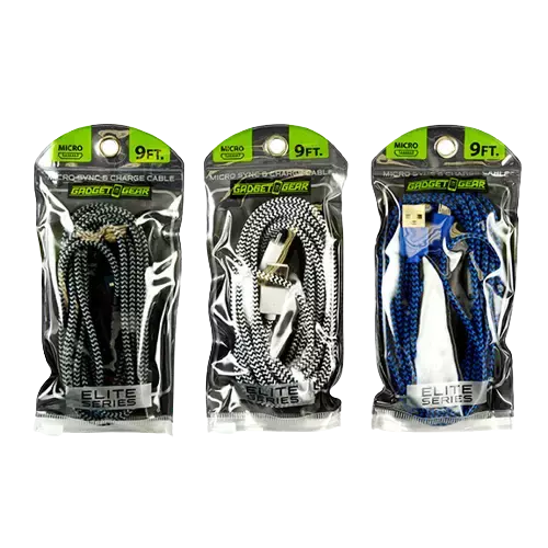 Charging Cable Elite Cloth USB to Micro-USB 9FT - 3 Pieces Per Pack 21155