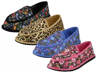S439L-P - Wholesale Women's " Easy USA " Satin Floral Printed Close Back Bedroom Shoe — Assorted - Floral Print (S439L-P) / 6-11 Assorted