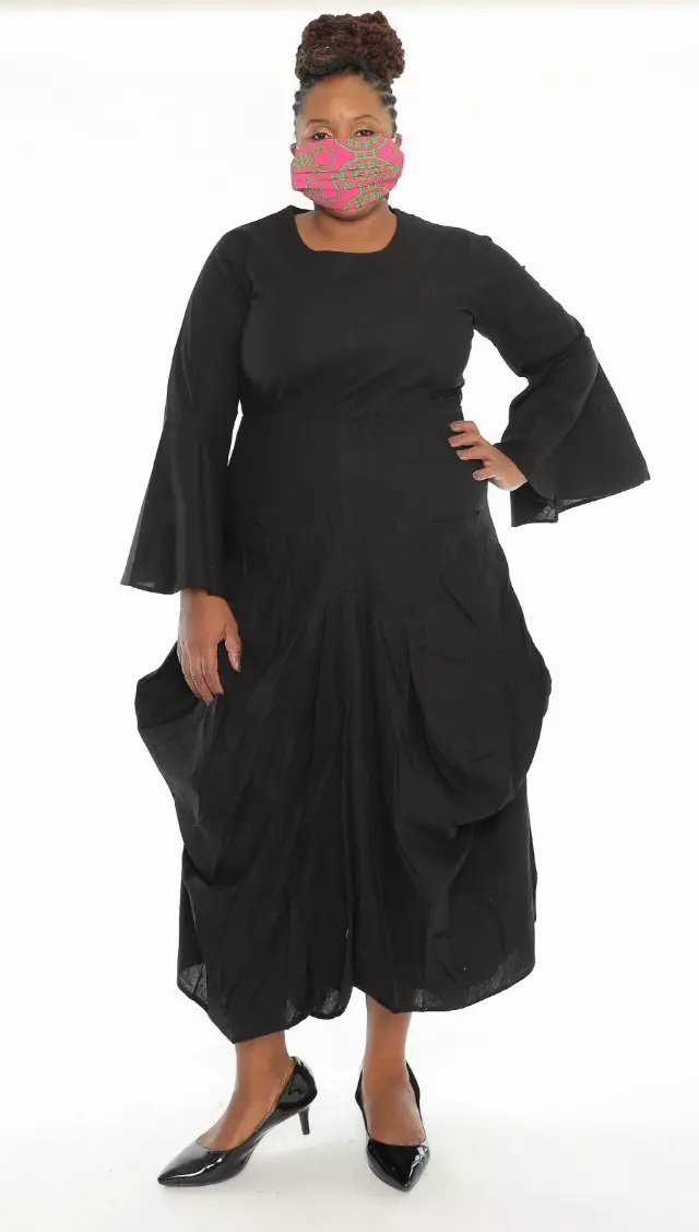 7561S - Solid Color Full Bell Sleeve Dress - $25.00 Each — Free Size / Black