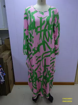 CHH21040LS ON SALE!! Print Knit Maxi Dress- One Size (3-PCS PRE-PACK- 5 Colors) ($15.00 Each) — 3-Pcs PRE-PACK / PINK/GREEN