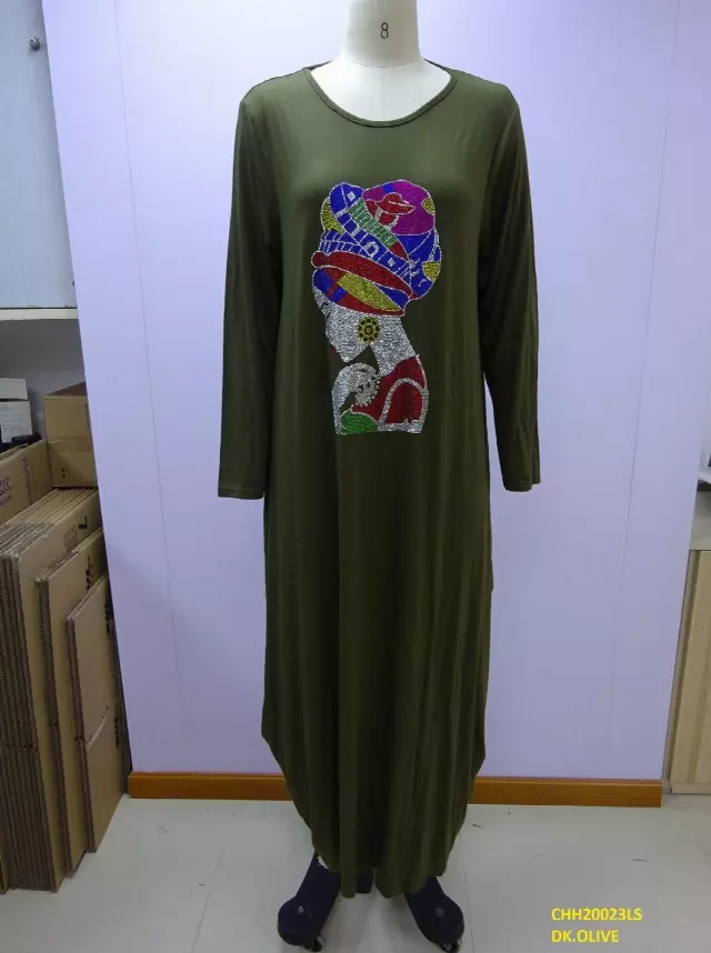 CHH-20023LS - Long Sleeves Women's Maxi Balloon Dress With Face Motif - One Size (6-PCS PRE-PACK- 6 Assorted Colors) ($20.00 Each)