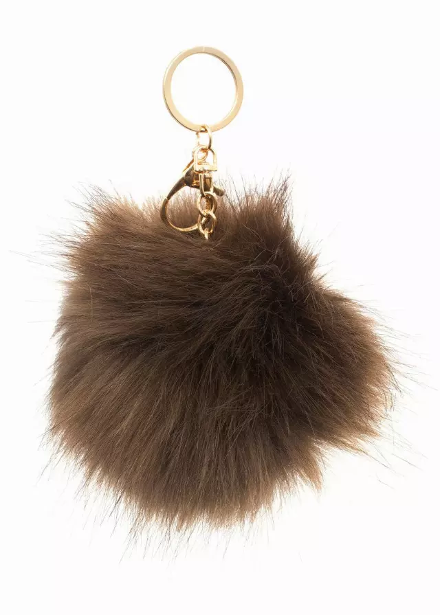 Rebecca & Rifka Faux Fur Pom Pom Keychain/Bag Charm — BROWN