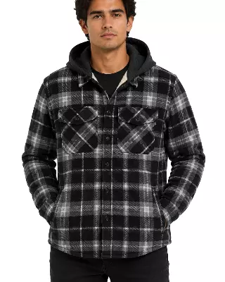 Men's Hooded Shacket with Sherpa Lining #636 — Black / S-M-L-XL-2X
