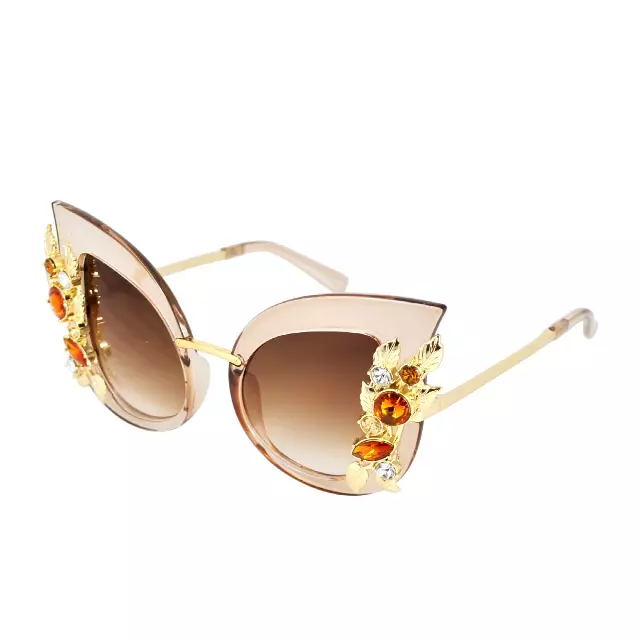 Cat Eye Sunglasses with Gold Leaf and Jewel Accents TD10279