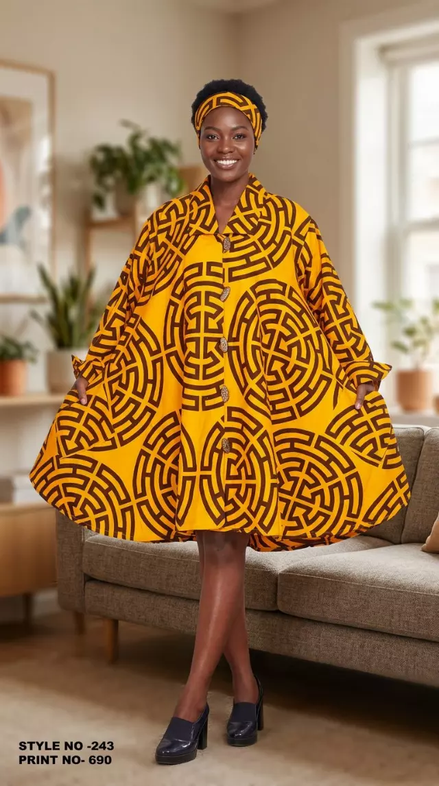 243 - NEW PRINT ALERT Big Button Authentic African Tunic Dress (3 PCS PRE-PACK) - $25.00 EACH — One Size (4 - 24) / Print-690