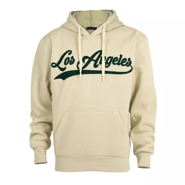 Men’s Pullover Fleece Hoodie with Drawcords and Kangaroo Pockets – Los Angeles - Style #MFJ172-1B -$8.50/Unit - 24 PCS/CS - PLEASE SEE DESCRIPTION — Sand