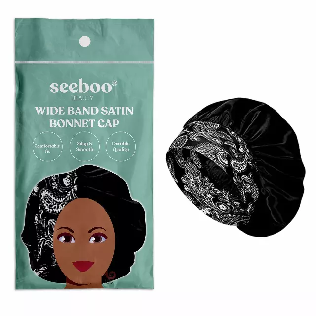 Women's Silky Satin Head Scarf Hair Wrap Cap Hat Headband — Black