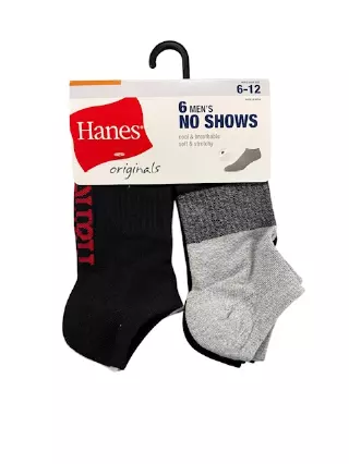 #9-H-1646 Men’s Hanes No Show Socks – $3.25 Per 6 Pair Pack (18 Packs)