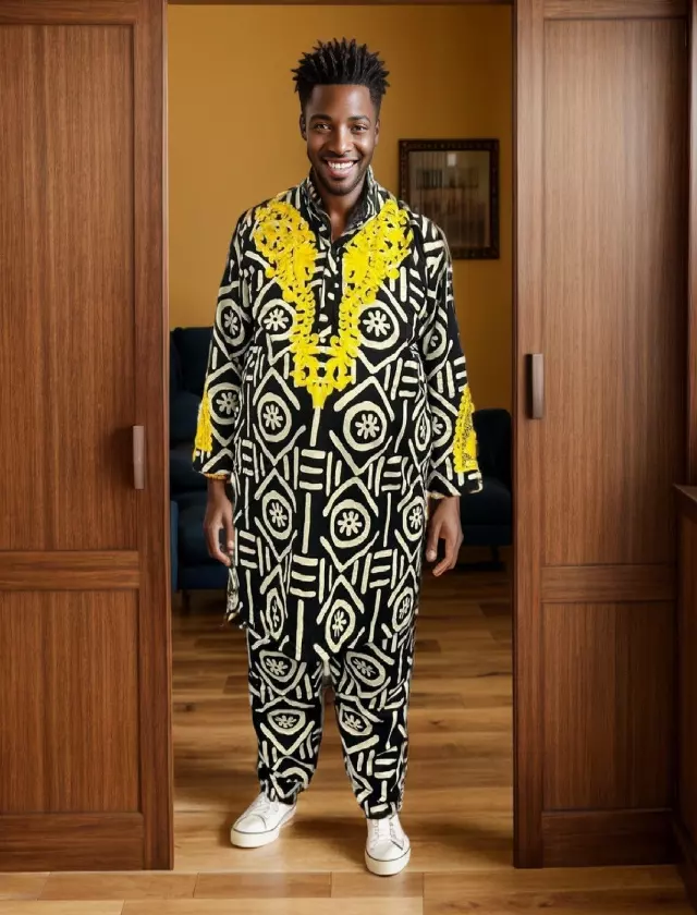 18035LS- Men's Ankara 3 pc Set (Top, Pants & Kufi) - (3 Per Pack) - $25.00 EACH — One Size Fits Most / 359