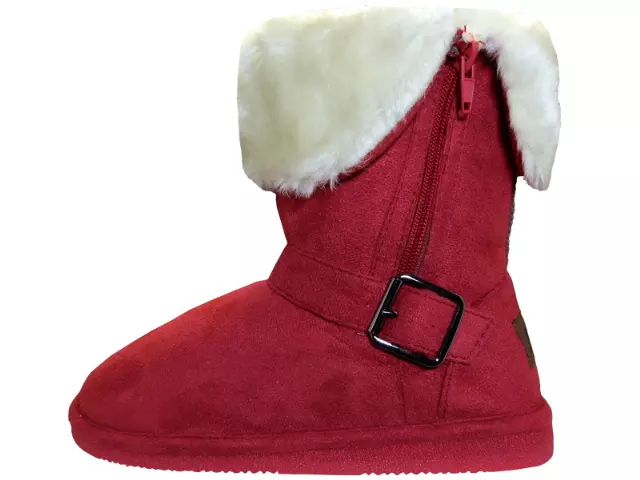 G6620 - Youth's Micro Suede Fold Over Boots with Faux Fur — Dark Red (G6620-Dark Red) / 11-4 Assorted