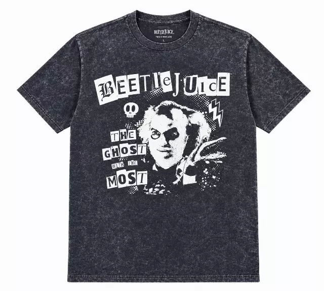 BEETLEJUICE PUNK T-SHIRT ACID WASH BLACK