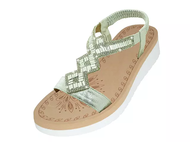 W9805L - Women's "Easy USA" Rhinestone Upper Comfortable Water Sandals — Silver (W9805L-S) / 5-10 Assorted