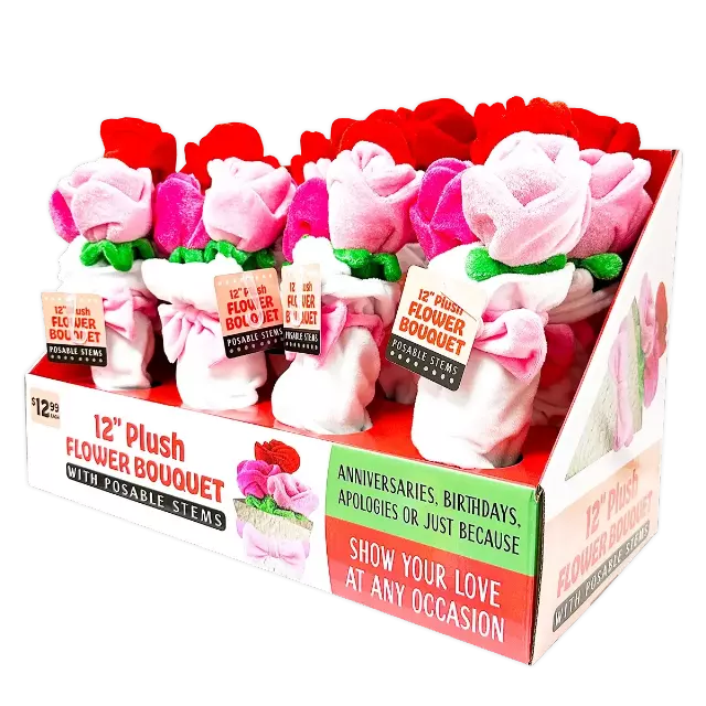 Plush Rose Bouquet 12" Assortment - 8 Pieces Per Retail Ready Display 41663