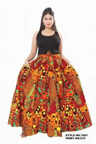 PLUS SIZE 7001X - NEW PRINTS ALERT!!! 8 Panel African Print Skirt - Authentic African Wax (3-PCS PRE-PACK) - $26 Each — One Size (20-34) / Print-572 / 3-Pcs Per Pack