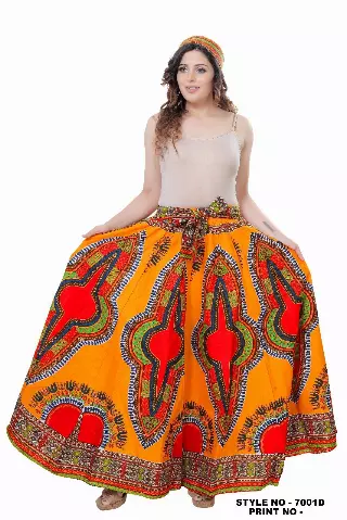 7001D - 8 Panel Dashiki Print Skirt - Authentic African Wax (3-PCS PRE-PACK) - $25 Each — One Size (4-18) / GOLDEN / 3-Pcs Per Pack