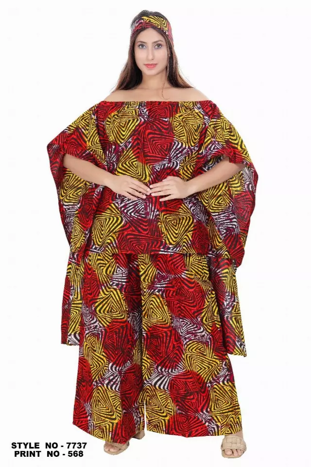7737 -Off Shoulder 2 pcs Set - $28.00 Each (3 pcs per pack) — Free Size / Print-568