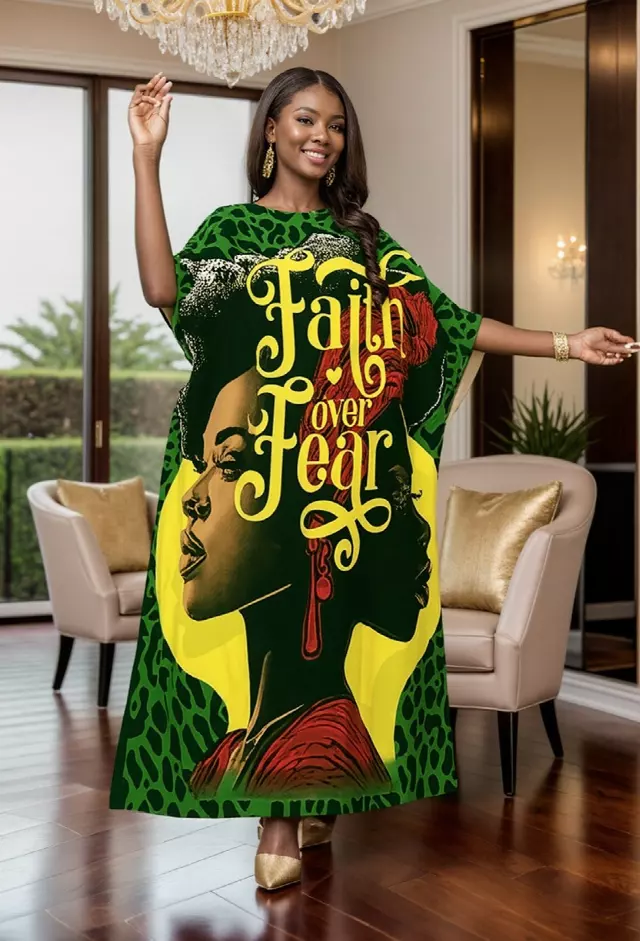 PNA-1626 - Women's Comfy Kaftan Dress with Headwrap- One Size (6-PCS PRE-PACK) - $7 Each — One Size (4-24) / Print-1626C