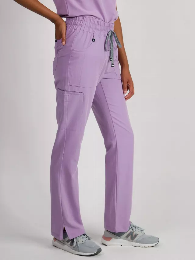 Sydney | High Waisted Slim Flare Scrub Pants — Lavender / XS