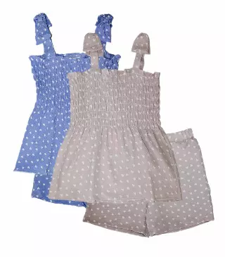 GIRLS PINK Smocked Top With Bows On Straps Woven Short Set - 2802202
