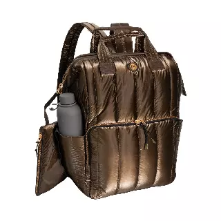 Joan & David Tubular Quilted Metallic Puffer Nylon 18-Inch Workbook Backpack — 358-METALLIC CHOCOLATE · SKU JDB2893-358-MCH